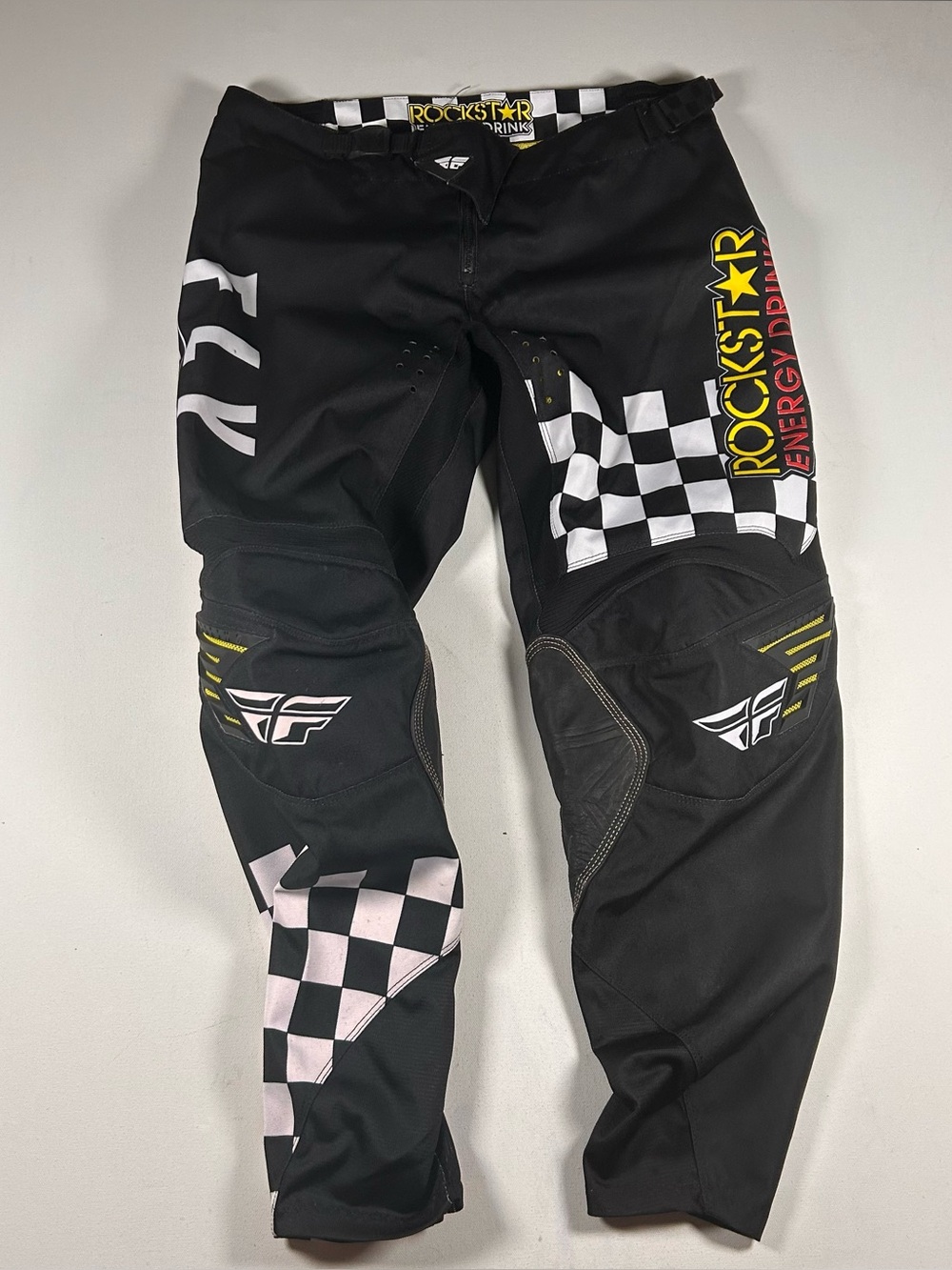Fly Racing Rockstar Kinetic Motocross Pants Men's Size 36 White/Black Checkered